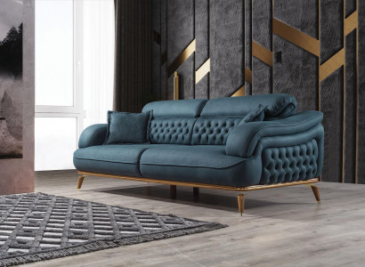 Living room Sofa 3 Seater Couch Furniture Wood Blue Upholstery Furniture Sofa new